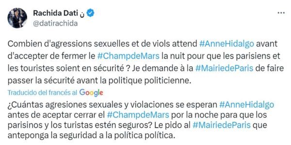 Rachida Dati violación mexicana parís