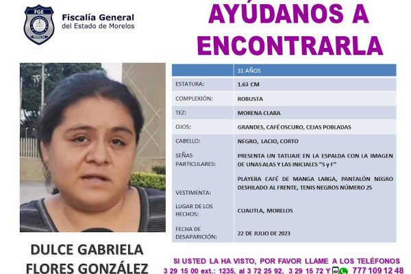 Ficha de búsqueda de Dulce Flores en Morelos