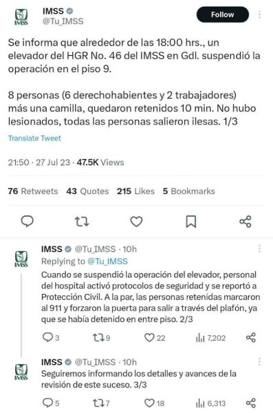 imss comunicado falla elevador