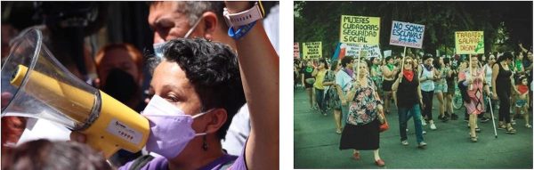 Manifestaciones de trabajadoras de cuidado no remuneradas por sus derechos, así como el derecho al cuidado en México y Chile. Fotos: cortesía de nuestra compañera María Angélica.