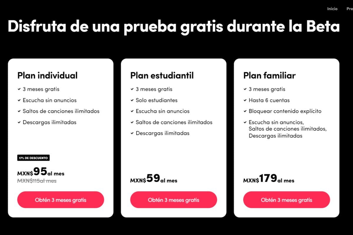 Precios de TikTok Music en México