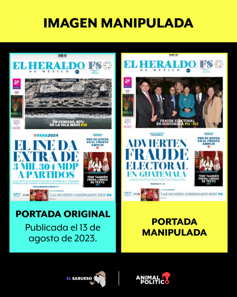 Comparación entre la portada original de El Heraldo de México y la imagen manipulada
