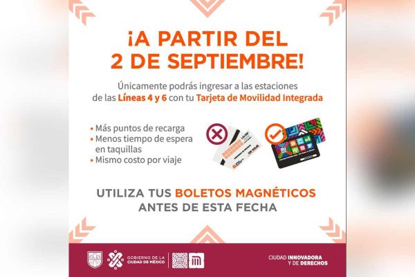 Desde el 2 de septiembre, las Líneas 4 y 6 del Metro de la CDMX no aceptarán boletos.