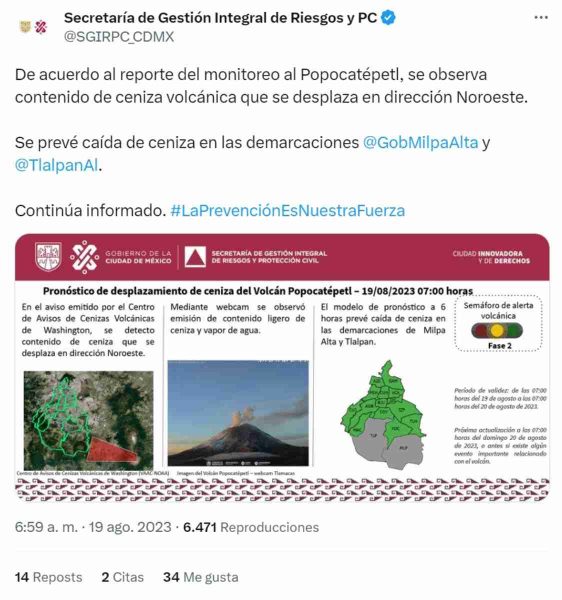 protección civil ceniza volcán