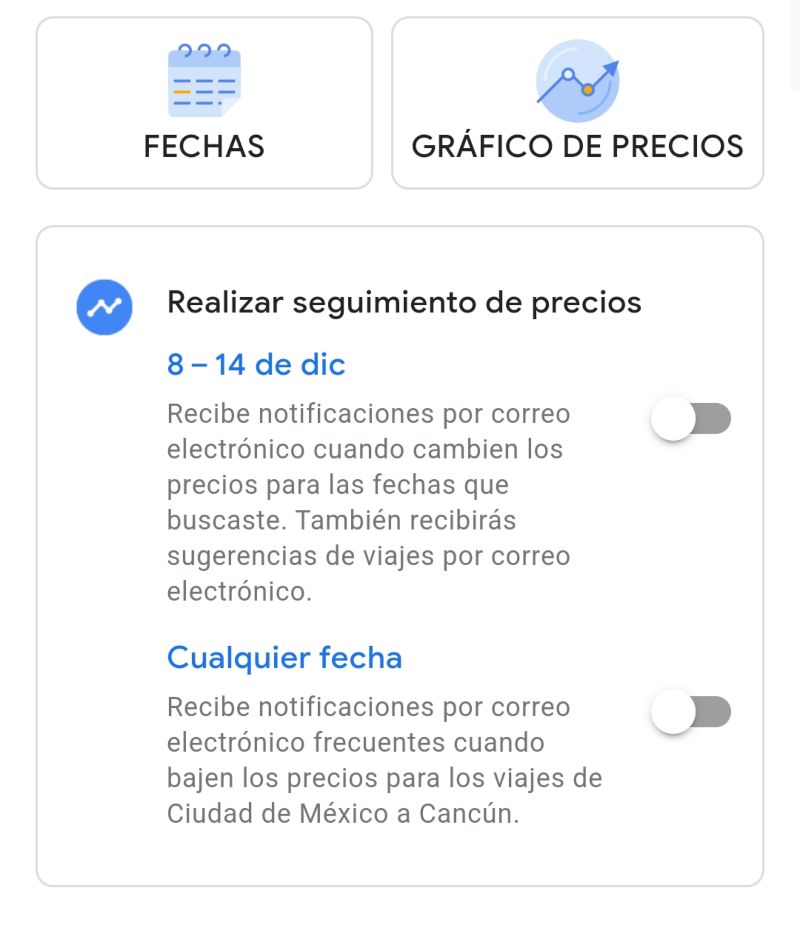 seguimiento precios Google Flights