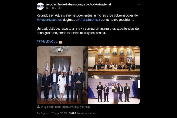 Publicación de la Asociación de Gobernadores de Acción Nacional felicitando a Tere Jiménez