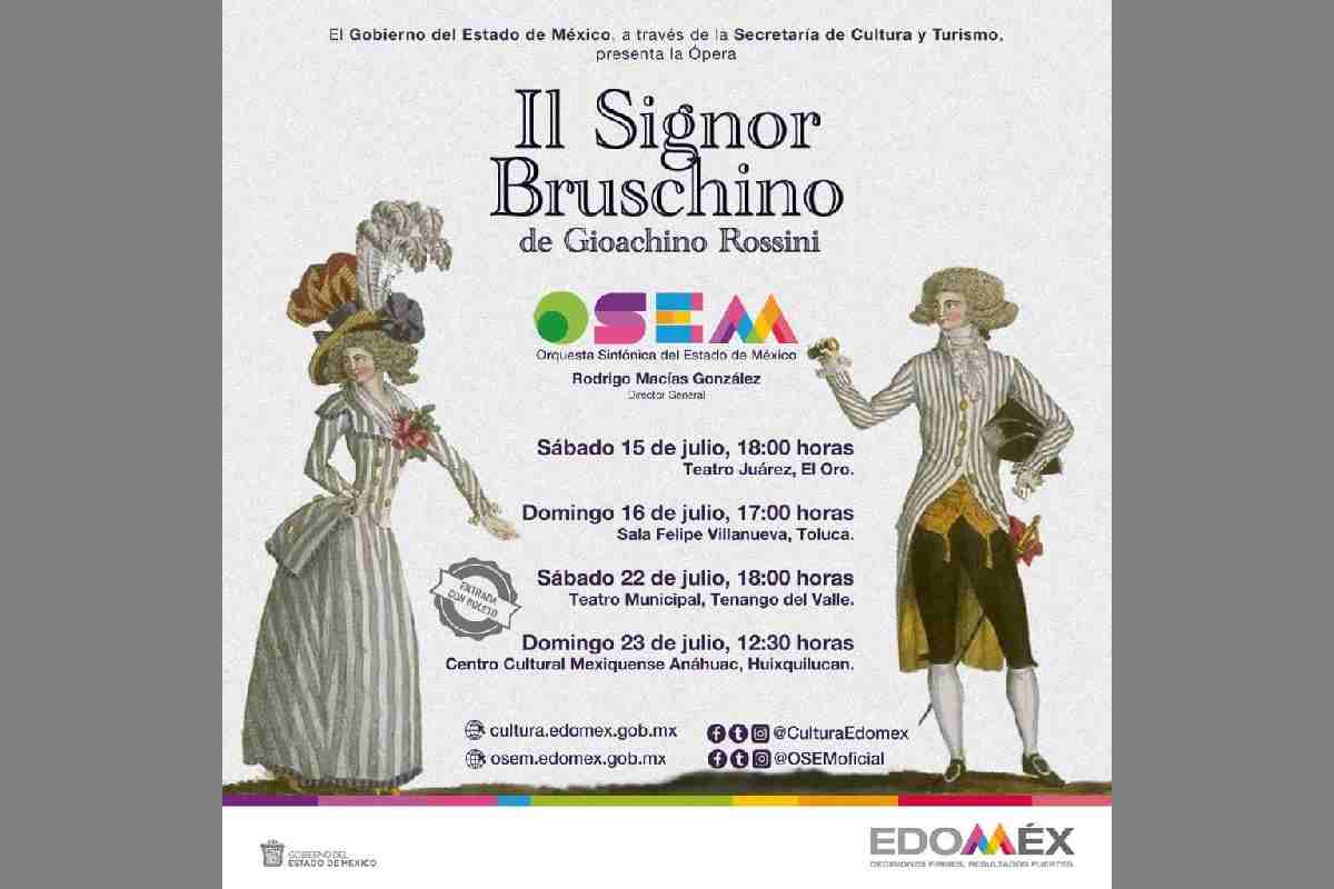 Cartel con la presentación de la Ópera de Gioacchino Rossini, El señor Bruschino o El hijo por azar