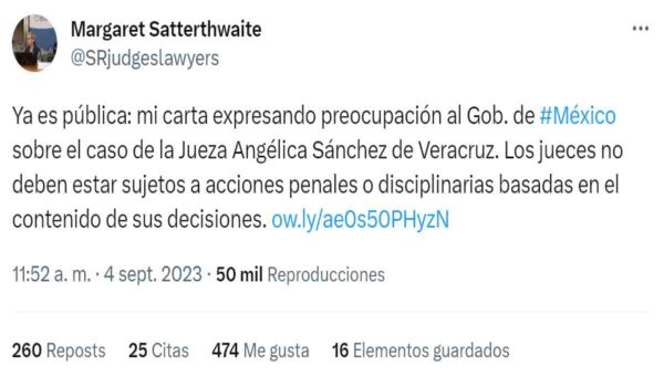 Margaret Satterthwaite jueza angélica sánchez