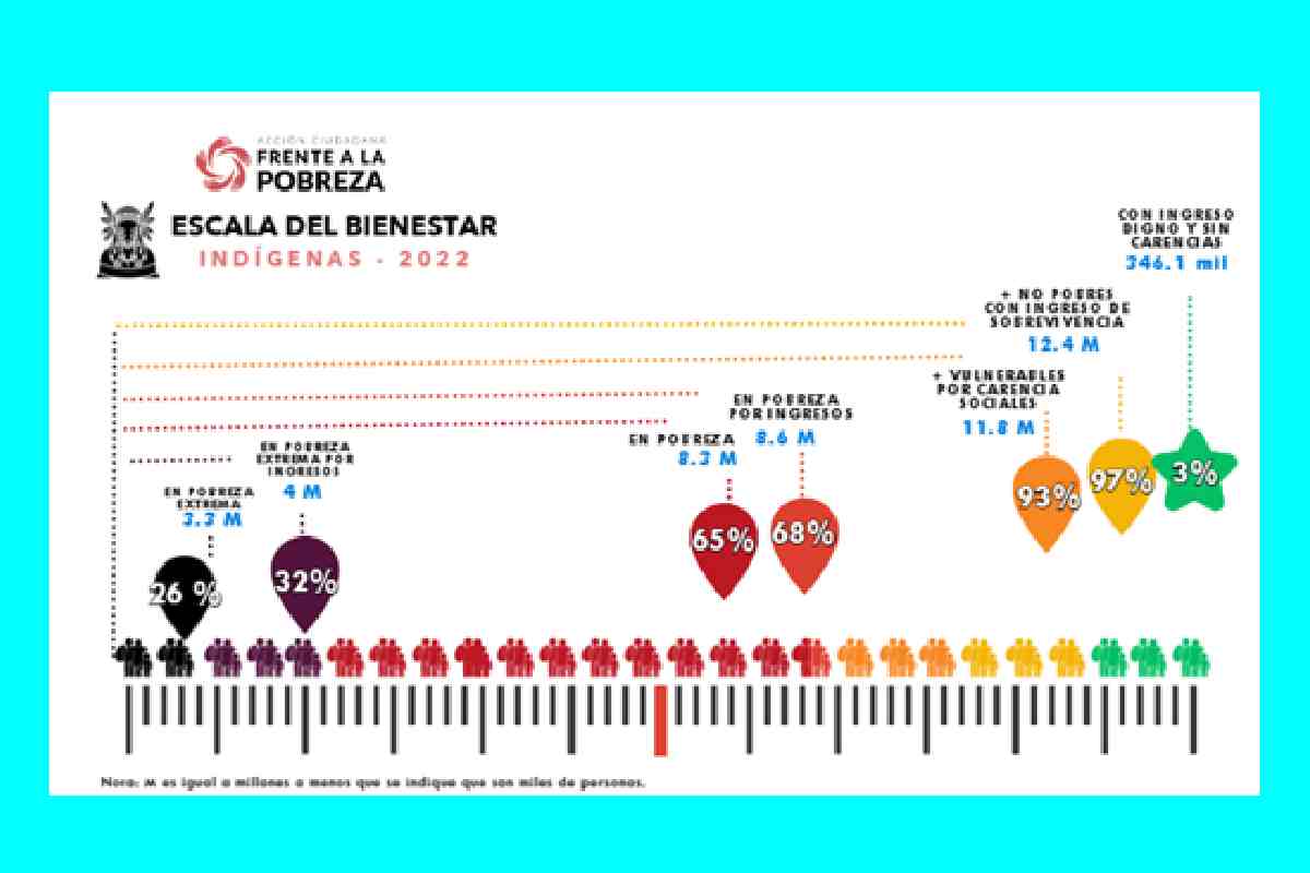 Gráfica con la Escala del Bienestar elaborado por Acción Ciudadana Frente a la Pobreza, respecto a las poblaciones indígenas.