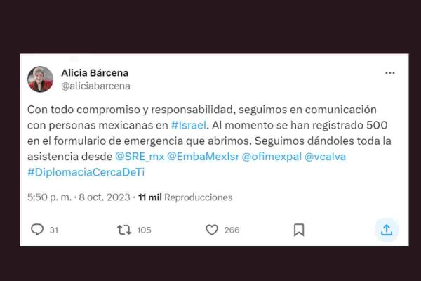 Alicia Bárcena aseguró que hasta el momento van 500 mexicanos registrados en el formulario de ayuda.