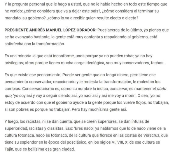 Captura de pantalla versión estenográfica conferencia presidencial 27 de octubre de 2023