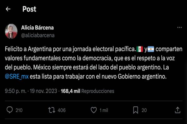 AMLO no publicó en X, antes Twitter, alguna declaración en contra de Milei el día de las elecciones argentinas, al contrario de lo que usuarios afirman.