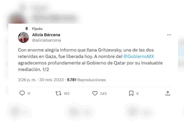 Liberación de mexicana secuestrada por Hamás