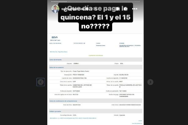 Documento de un pago del gobierno de Nuevo León a un organismo autónomo