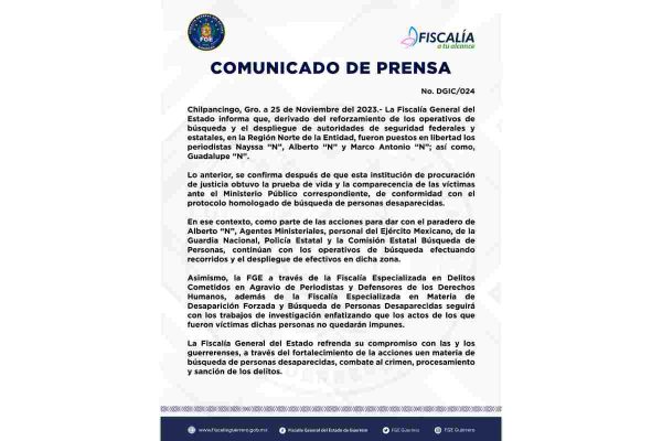 Los tres periodistas que fueron secuestrados en Taxco, ya fueron liberados.