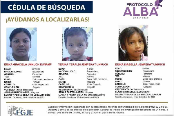 Miembros de familia ecuatoriana desaparecida en Fresnillo, Zacetecas.