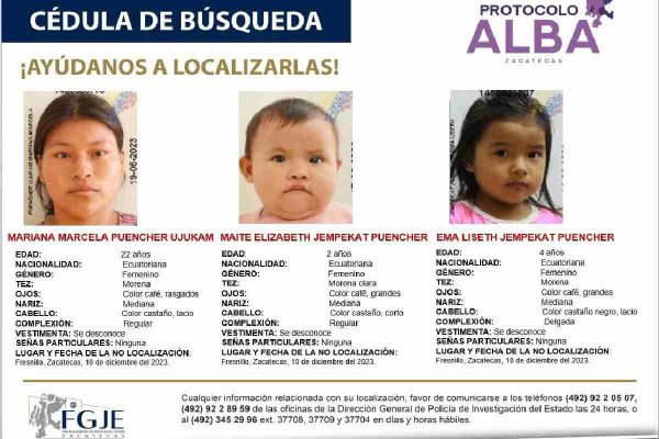 Madre e hijas, de Ecuador, desaparecidas en Fresnillo, Zacatecas.