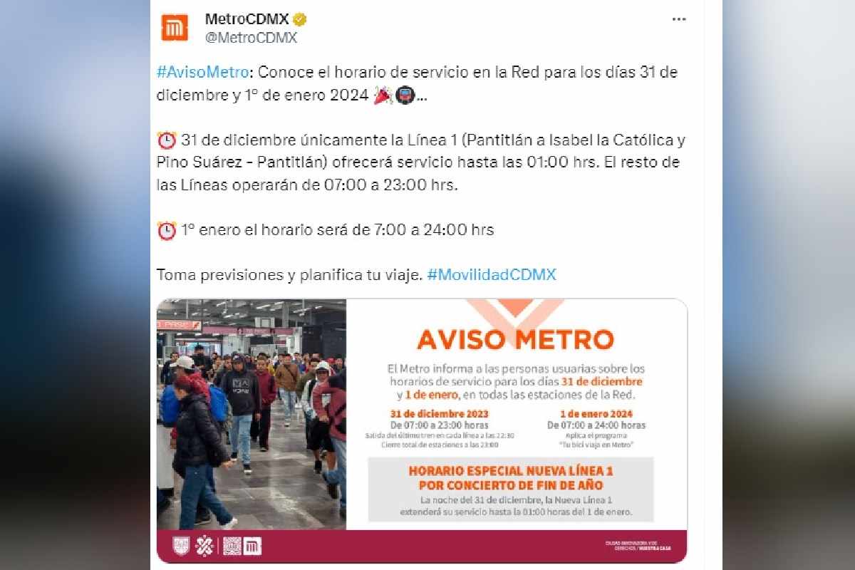 horario metro y metrobus año nuevo cdmx