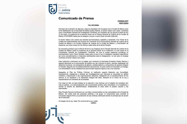 Comunicado de la Fiscalía de la CDMX