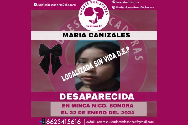 Boletín de búsqueda con datos y foto de la niña hallada muerta en Sonora.