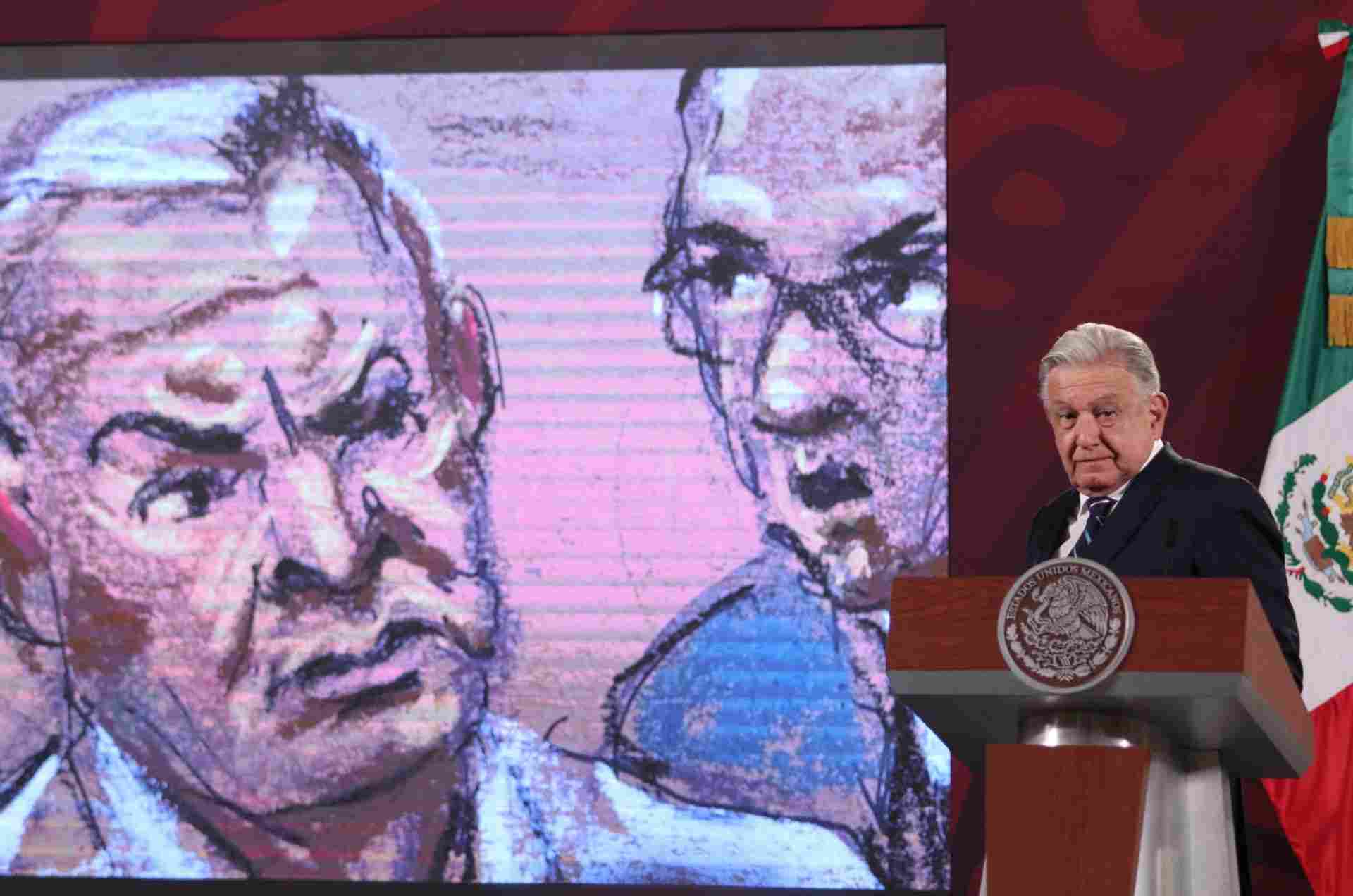Imagen del juicio de García Luna durante una conferencia de AMLO. Foto: Cuartoscuro
