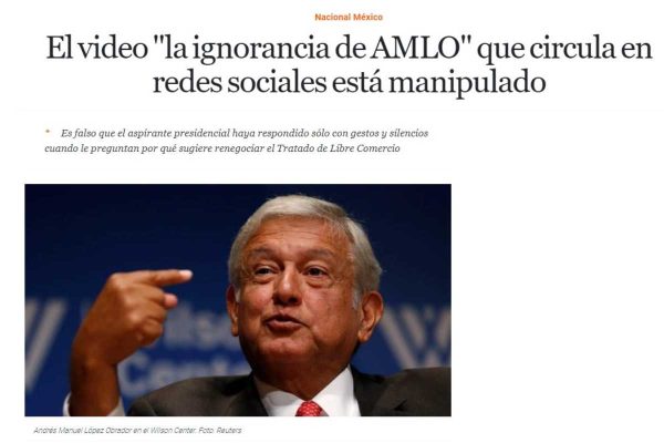 Captura de pantalla de nota de El Economista sobre video de AMLO en el Wilson Center, publicada en marzo de 2018