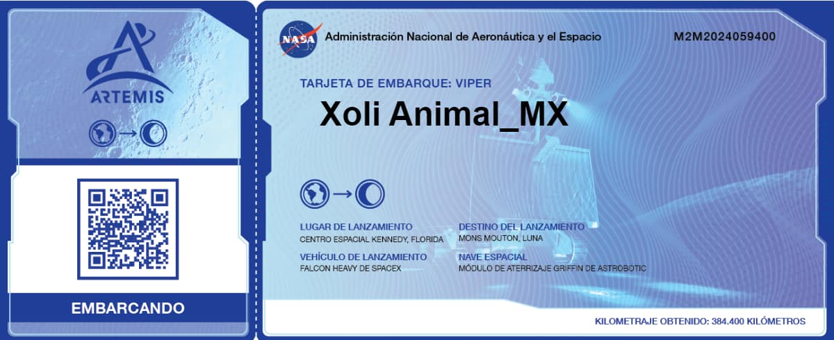 xoli tarjeta de embarque manda tu nombre a la luna nasa