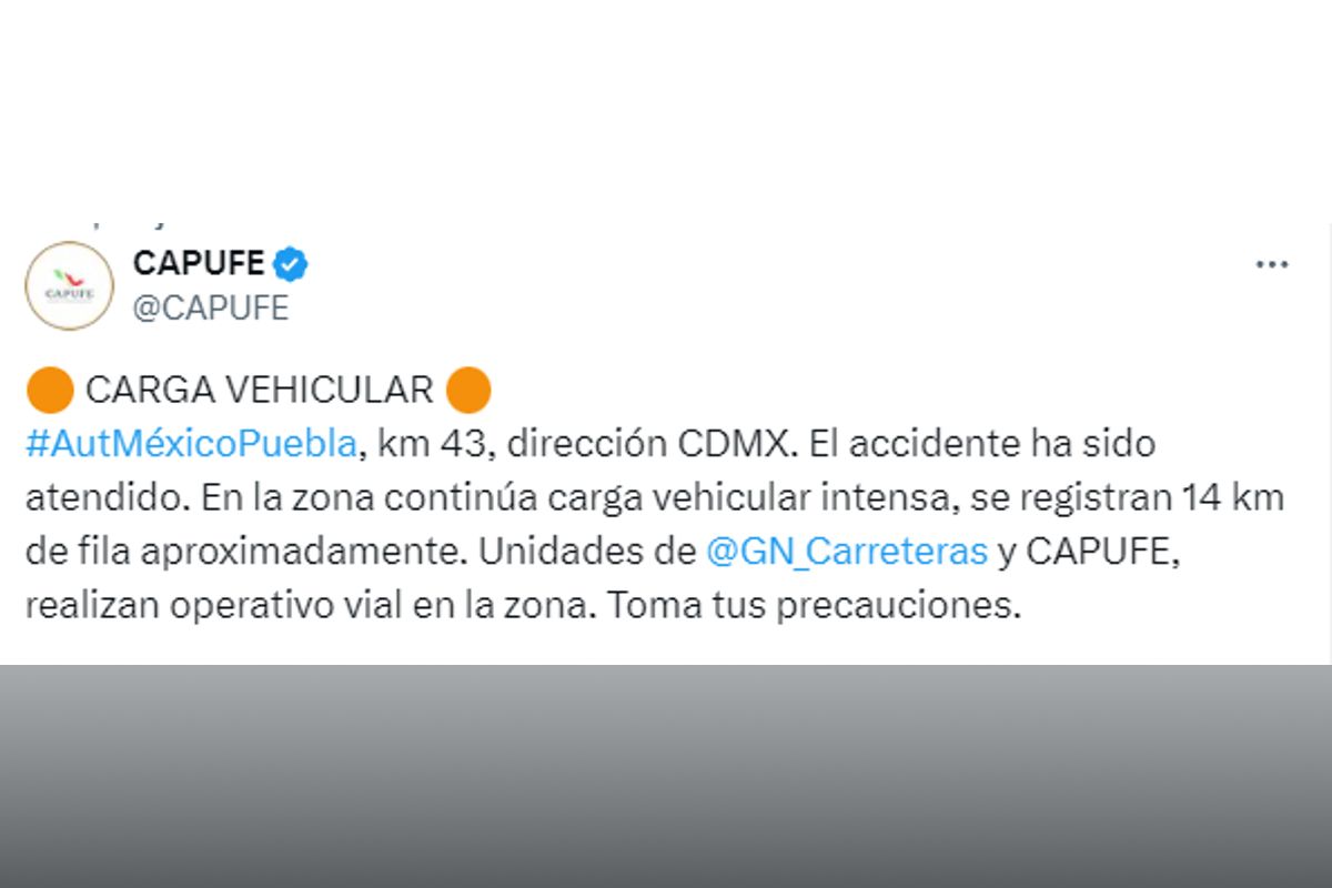 Carga vehicular por accidente en México-Puebla