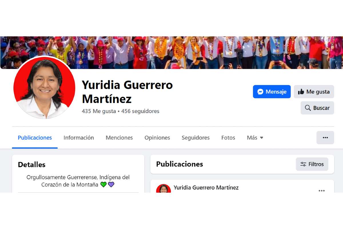 Página de Facebook de Yuridia Guerrero donde se autodescribe como indígena