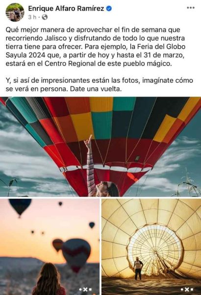 Fotos que publicó Enrique Alfaro no muestran la Feria del Globo de Sayula, son imágenes de archivo 