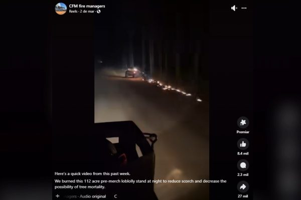 Captura de video publicado por CFM Fire Managers sobre quema controlada en Alabama 