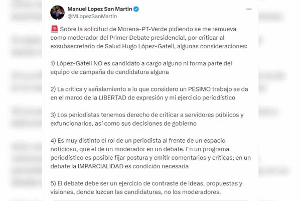 Postura de Manuel López San Martín ante la petición de Morena