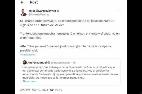Respuesta de Jorge Álvarez Máynez a AMLO