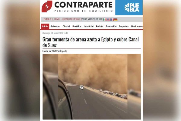 Captura del medio CONTRAPARTE sobre noticia de tormenta de arena en Egipto en 2023
