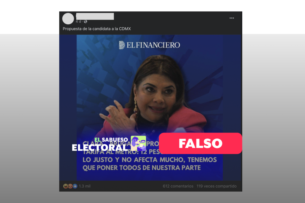 El Financiero no publicó que Clara Brugada propuso aumentar la tarifa del Metro.