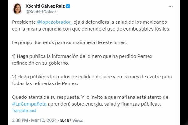 Xóchitl Gálvez responde a AMLO.