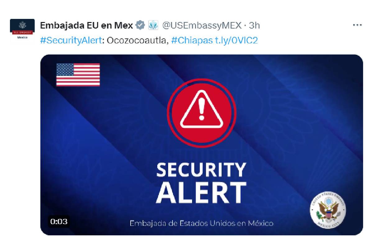 Estados Unidos emite alerta de seguridad en Chiapas