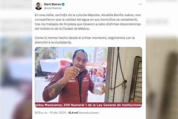 Martí Batres presumió que agua en Benito Juárez conenzóa salir limpia