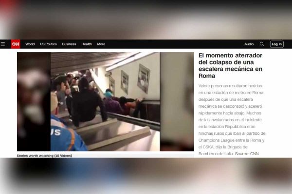 Captura de pantalla de CNN sobre colapso de escaleras mecánicas en Roma, en octubre de 2018 