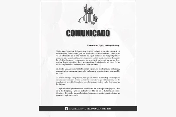 comunicado del ayuntamiento de epazoyucan, hidalgo, sobre arranconces de trailers que dejo muertos y heridos