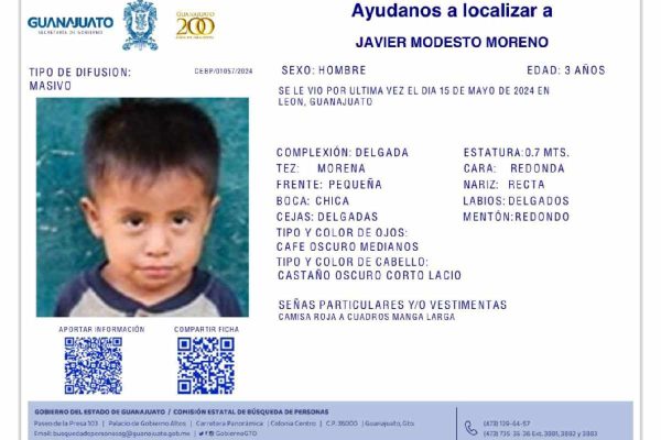 javier, niño de tres años de guerrero desaparecido en guanajuato