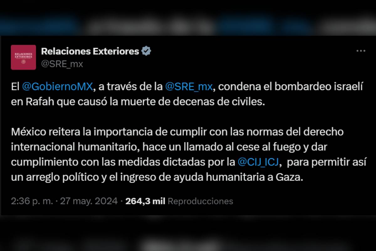 SRE condena ataque en Rafah