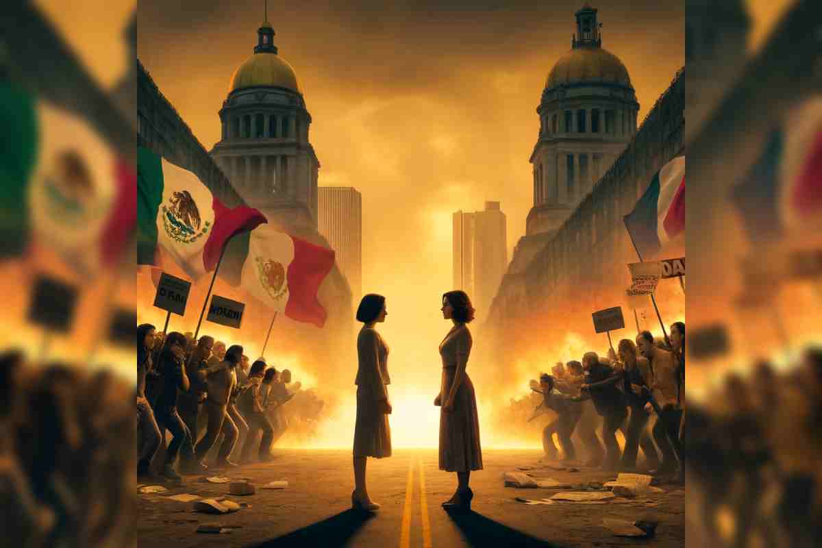 Imagen generada por inteligencia artificial que simboliza la confrontación política en México. 