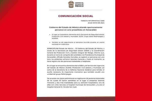Comunicado Protección Civil Edomex