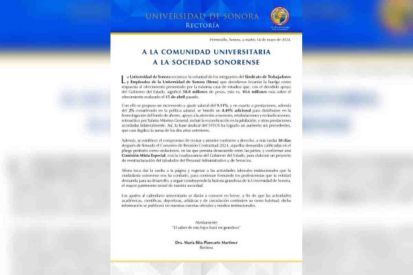 Universidad de Sonora comunicado regreso a clases