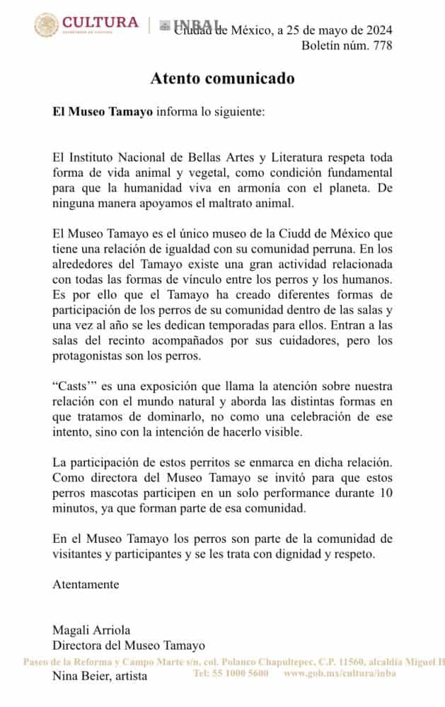 comunicado museo tamayo perros