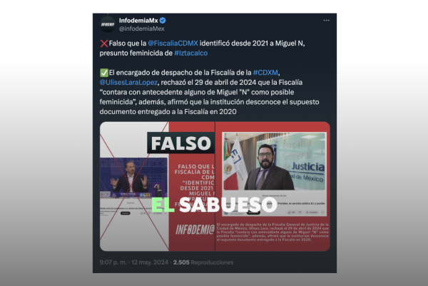 InfodemiaMX miente sobre presunto feminicida y fallas de Fiscalía CDMX; de nuevo solo revisó dichos de la oposición