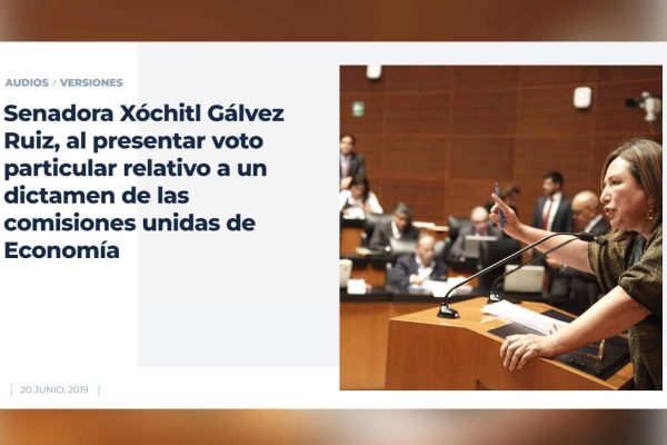 Captura de pantalla de informe del PAN sobre intervención de Xóchitl Gálvez en Senado el 20 de junio de 2019