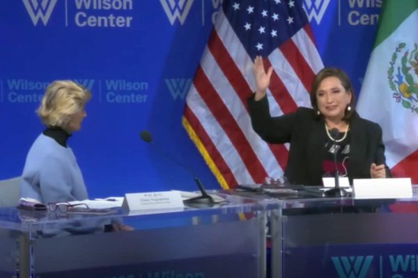 Conversatorio con Xóchitl Gálvez en el Wilson Center, en EU, en febrero de 2024. Foto: YouTube @SocCivilMx