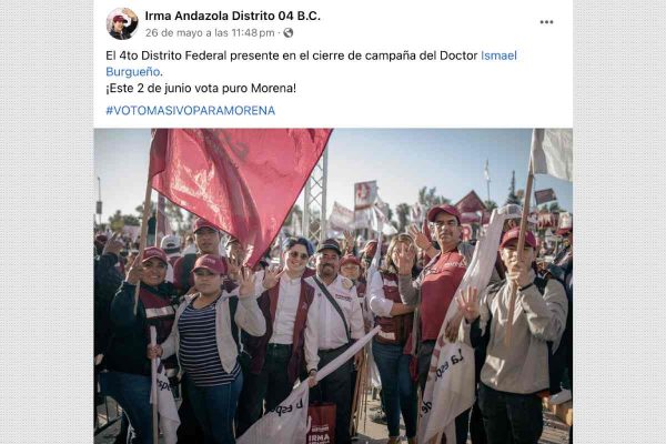 foto de publicación del equipo de la candidata irma andazola de baja california haciendo campaña después de su muerte